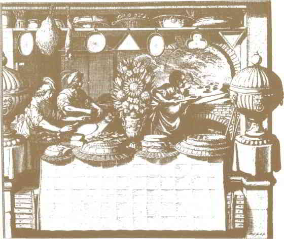 Il reparto pasticceria in una cucina del XVII secolo da una stampa ottocentesca